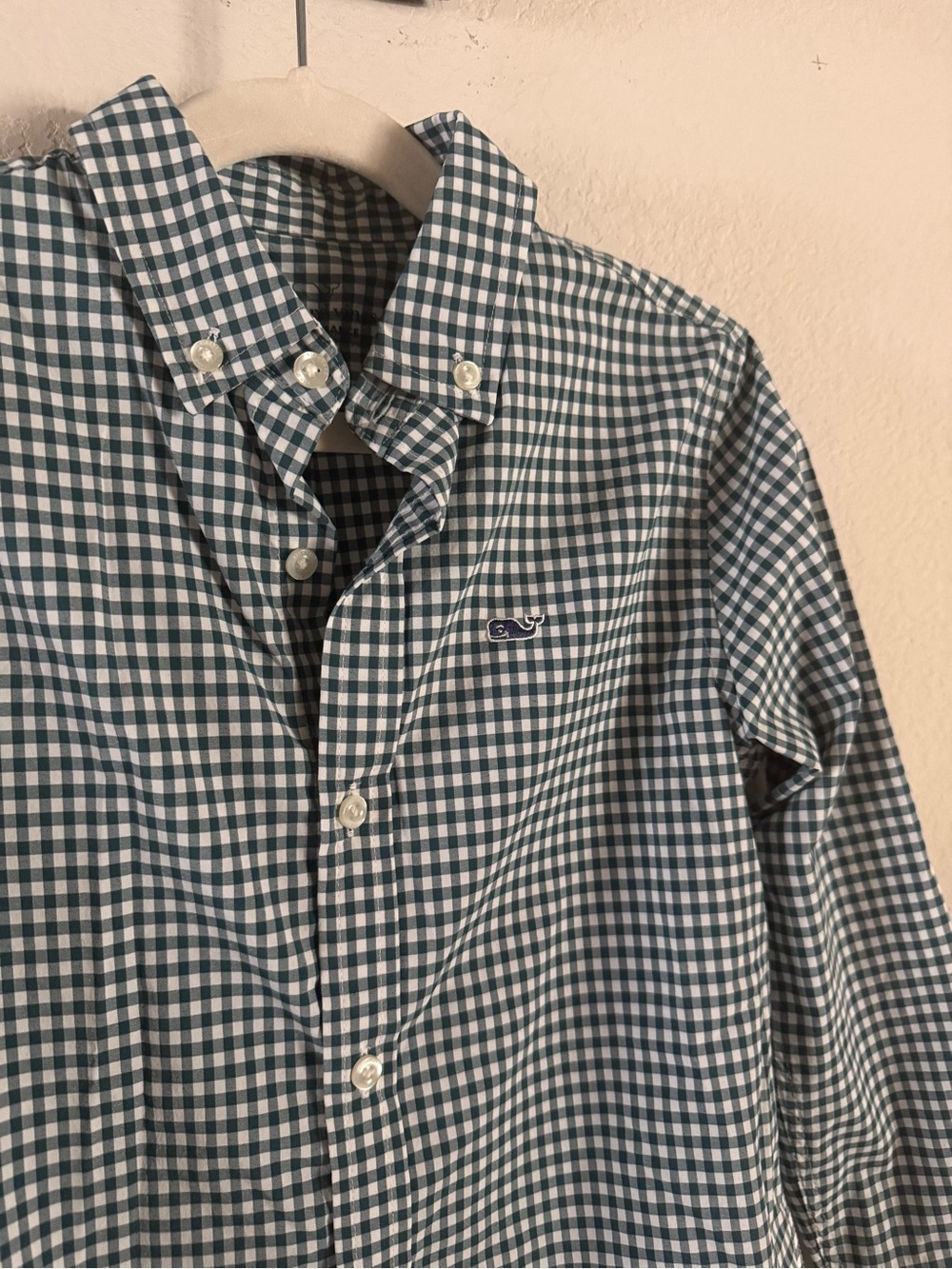 Vineyard Vines Boys Performance Green/White Gingham Button-Down Shirt
